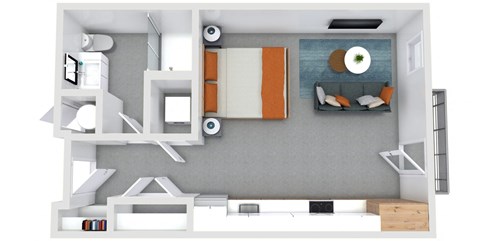 Floor plan for studio, 1 bath, 545 sqft